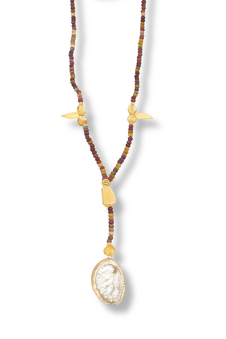 Mookaite Rosary necklace with shell, layering necklace by Amanda Marcucci