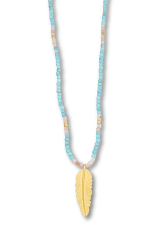 Blue and Pink Opal Necklace with Gold feather pendant- Amanda Marcucci 