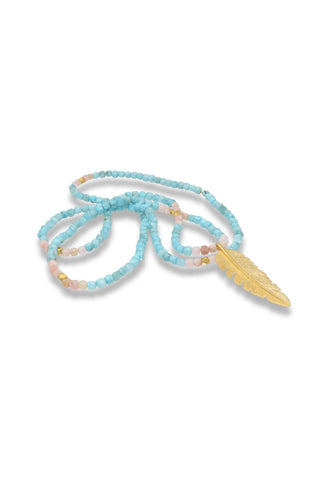 Blue and Pink Opal Necklace with Gold feather pendant - Amanda Marcucci 