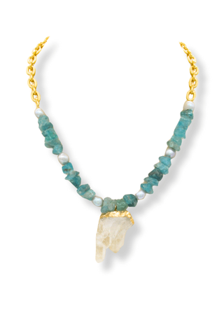 Aquamarine, blue pearl, and quartz pendant necklace – Amanda Marcucci