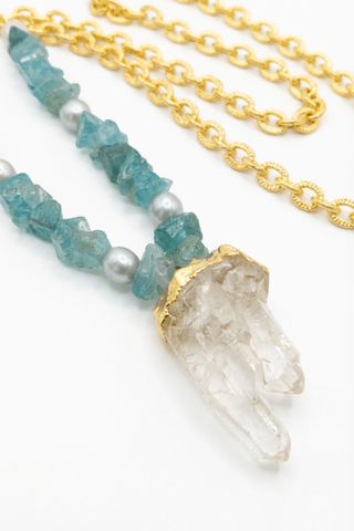 Aquamarine, blue pearl, and quartz pendant necklace – Amanda Marcucci