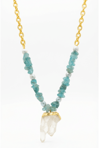 Aquamarine, blue pearl, and quartz pendant necklace – Amanda Marcucci