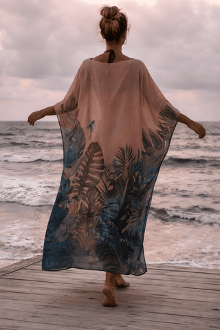 Luxury black panther print kaftan beach cover up and resort wear made in Italy