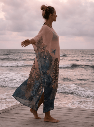 Luxury black panther print kaftan beach cover up and resort wear made in Italy