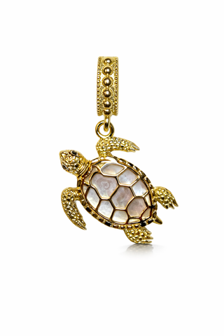 Mother of pearl sea turtle charm with gold – Amanda Marcucci
