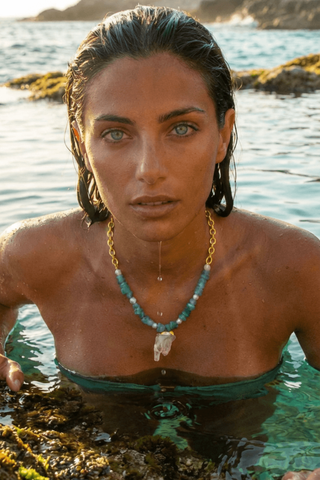 Aquamarine, blue pearl, and quartz pendant necklace – Amanda Marcucci