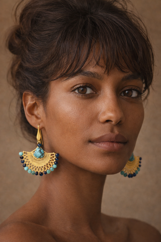 Egyptian style turquoise, lapis earrings