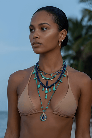 Long lapis lazuli and turquoise beaded necklace – Amanda Marcucci