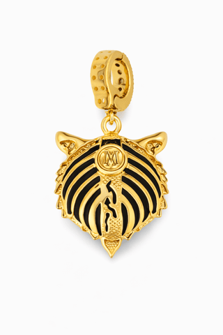 Back view of Tiger Charm in gold-plated sterling silver with black detailing and clip clasp