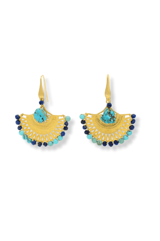 Turquoise & Lapis Lotus Earrings