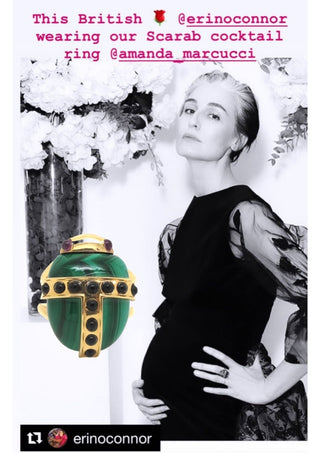 Erin O'Conner wearing Malachite Scarab ring - Amanda Marcucci