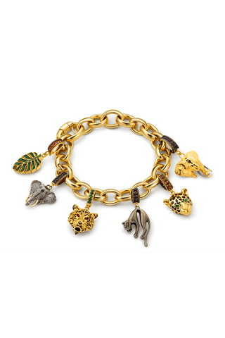 Tiger Charm – Gold-Plated Silver with Garnets & Tsavorite Clip
