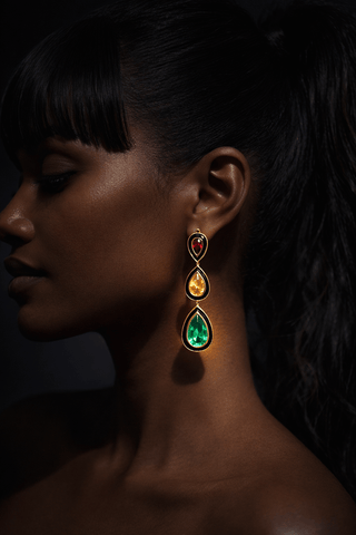 Zion Swarovski three-drop crystal earrings in gold by Amanda Marcucci