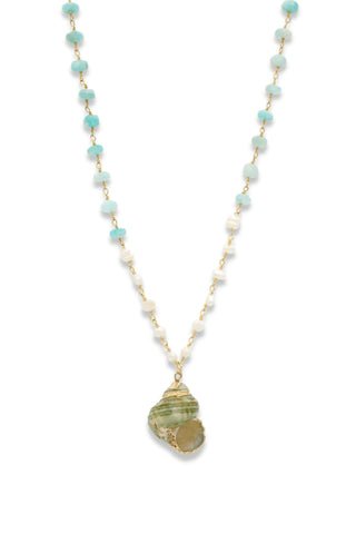 Shell Necklace with pearls and amazonite - Amanda Marcucci