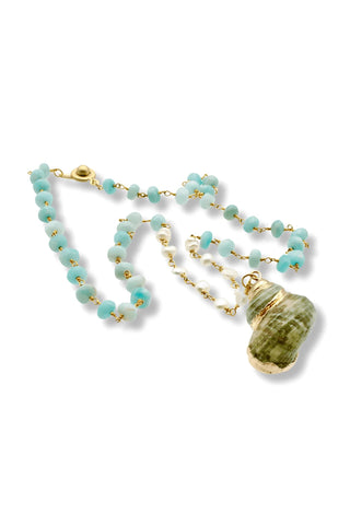 Amazonite and Pearl Shell Necklace – handcrafted Italian jewellery by Amanda Marcucci, Florence.
