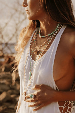 Amazonite and Pearl Shell Necklace – handcrafted Italian jewellery by Amanda Marcucci, Florence.