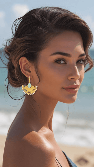 Amazonite & Pink Opal Gold Lotus Earrings. – handcrafted Italian jewellery by Amanda Marcucci, Florence.