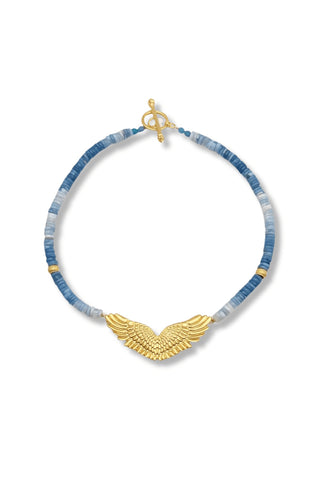 Angelite Necklace with Gold Angel Wing - Amanda Marcucci 