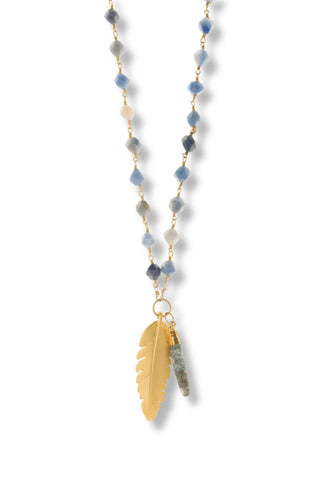 Blue Opal Necklace with Gold Feather - Amanda Marcucci 
