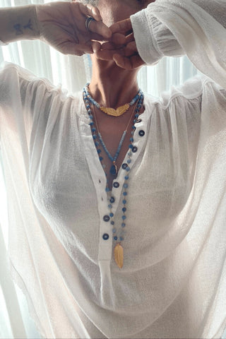 Blue Opal Necklace with Gold Feather - Amanda Marcucci 