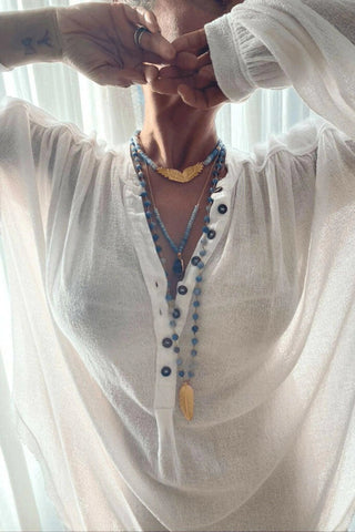 Blue Opal Necklace with Gold Feather – handcrafted Italian jewellery by Amanda Marcucci, Florence.