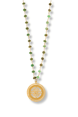 Chrysoprase long necklace with Gold pendant - Amanda Marcucci