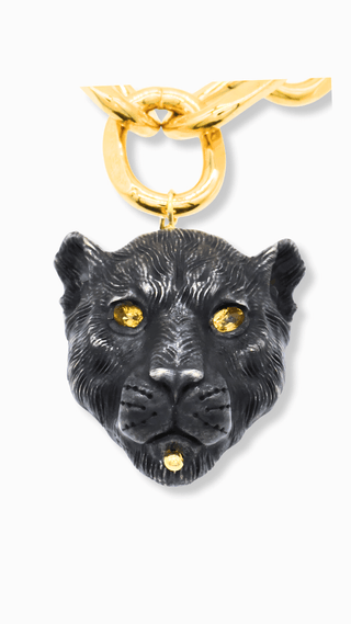 Chunky Gold Chain with Black Panther Pendant – Mixed Metals – handcrafted Italian jewellery by Amanda Marcucci, Florence.