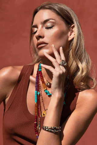 Colorburst Gemstone Beaded Necklace with Gold Toggle Clasp – handcrafted Italian jewellery by Amanda Marcucci, Florence.