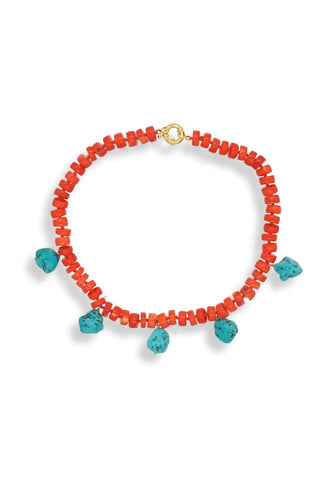Coral Turquoise Collar Necklace – handcrafted Italian jewellery by Amanda Marcucci, Florence.