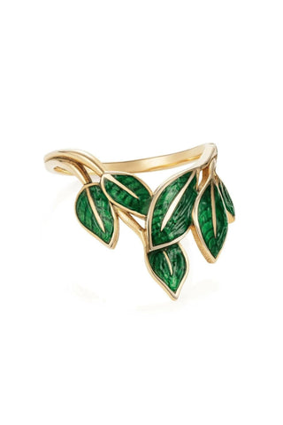 Green Enamel Leaf Ring – handcrafted Italian jewellery by Amanda Marcucci, Florence.