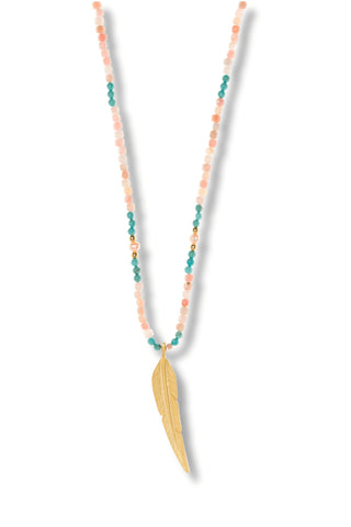 Pink Opal and Turquoise Feather Necklace - Amanda Marcucci 