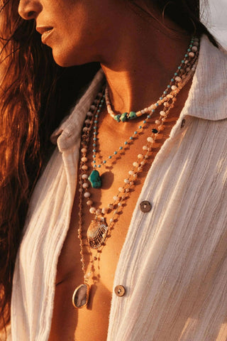 Pink Opal Necklace with Turquoise – handcrafted Italian jewellery by Amanda Marcucci, Florence.