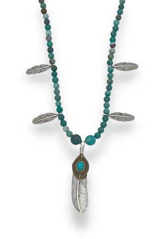 Silver Feather and Turquoise Necklace – handcrafted Italian jewellery by Amanda Marcucci, Florence.