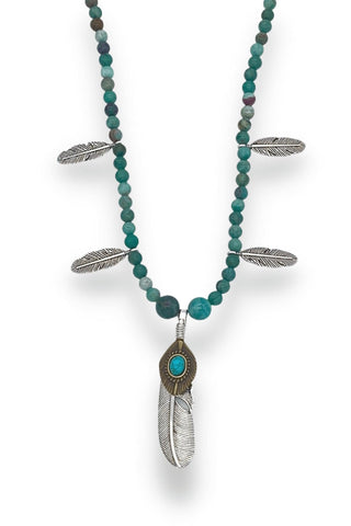 Silver Feather and Turquoise Necklace - Amanda Marcucci 