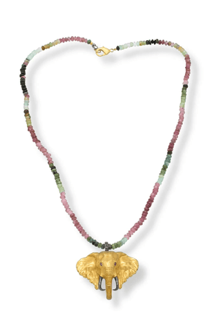 Tourmaline Gold Elephant Necklace – handcrafted Italian jewellery by Amanda Marcucci, Florence.